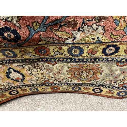 2321 - LARGE PINK & YELLOW GROUND MIDDLE EASTERN CARPET WITH ANIMAL, BIRD & FLORAL DESIGN, 390 X 300 CM