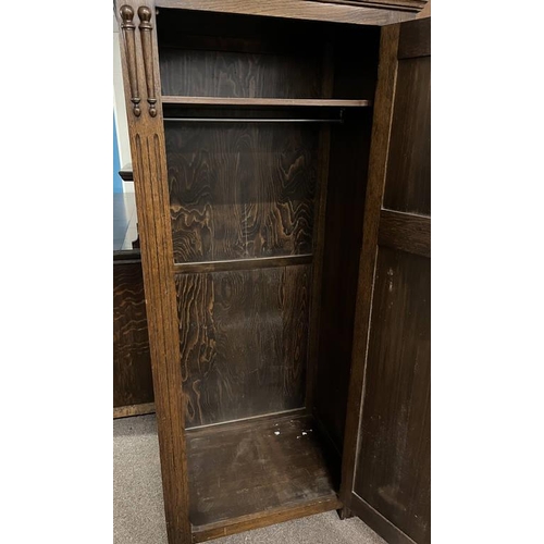 258 - MID 20TH CENTURY OAK HALL WARDROBE WITH SINGLE PANEL DOOR, 181 CM TALL X 79 CM WIDE