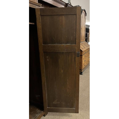 258 - MID 20TH CENTURY OAK HALL WARDROBE WITH SINGLE PANEL DOOR, 181 CM TALL X 79 CM WIDE