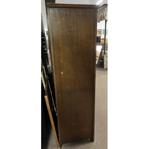 258 - MID 20TH CENTURY OAK HALL WARDROBE WITH SINGLE PANEL DOOR, 181 CM TALL X 79 CM WIDE