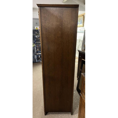 258 - MID 20TH CENTURY OAK HALL WARDROBE WITH SINGLE PANEL DOOR, 181 CM TALL X 79 CM WIDE