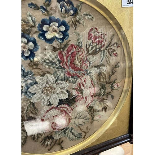 284 - 19TH CENTURY ROSEWOOD POLE SCREEN WITH DECORATIVE FLORAL TAPESTRY