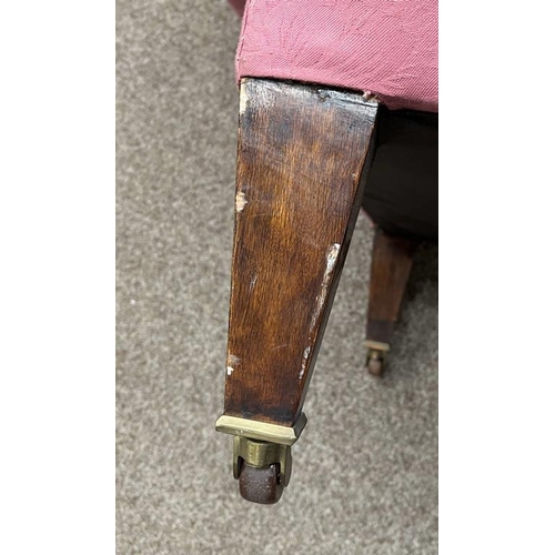 332 - LATE 19TH CENTURY MAHOGANY FRAMED BUTTONED DAY-BED ON SQUARE TAPERED SUPPORTS