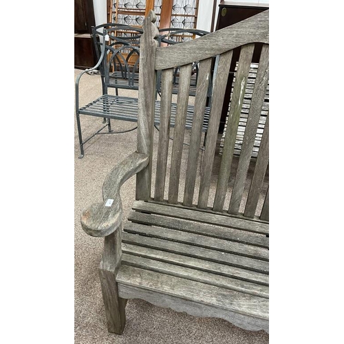 477 - TEAK TALL BACK GARDEN BENCH - 188 CM WIDE