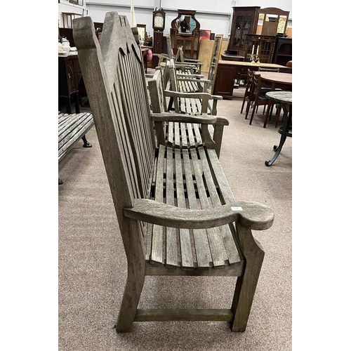 477 - TEAK TALL BACK GARDEN BENCH - 188 CM WIDE