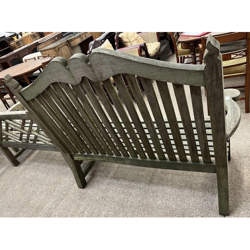 477 - TEAK TALL BACK GARDEN BENCH - 188 CM WIDE