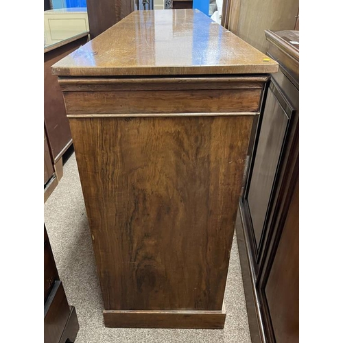 58 - LATE 19TH CENTURY WALNUT SIDEBOARD WITH 4 PANEL DOORS WITH DECORATIVE BRASS WORK ON PLINTH BASE.  93... 