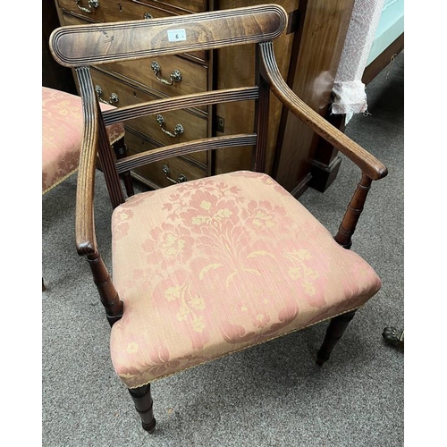 6 - SET OF 11  19TH CENTURY MAHOGANY DINING CHAIRS ON TURNED SUPPORTS WITH PINK SEATS INCLUDING 1 ARMCHA... 