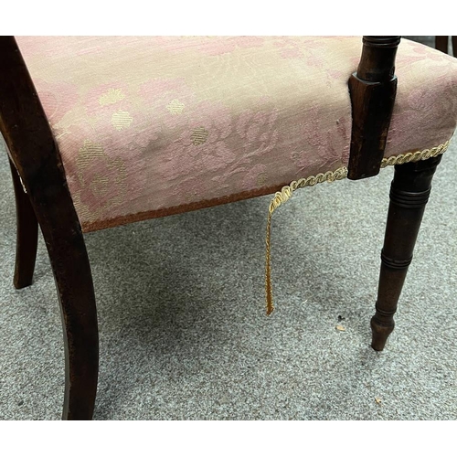 6 - SET OF 11  19TH CENTURY MAHOGANY DINING CHAIRS ON TURNED SUPPORTS WITH PINK SEATS INCLUDING 1 ARMCHA... 