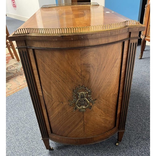 83 - 19TH CENTURY KINGWOOD CENTRE OPEN BOOKCASE WITH SHELVED SECTION TO EACH SIDE & BRASS GALLERY TOP - 8... 