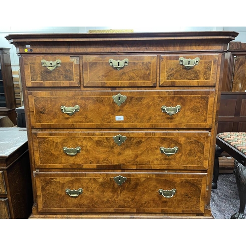 85 - 19TH CENTURY WALNUT SECRATAIRE CHEST ON CHEST OF 3 SHORT OVER 3 LONG DRAWERS OVER FALL FRONT DRAWER ... 