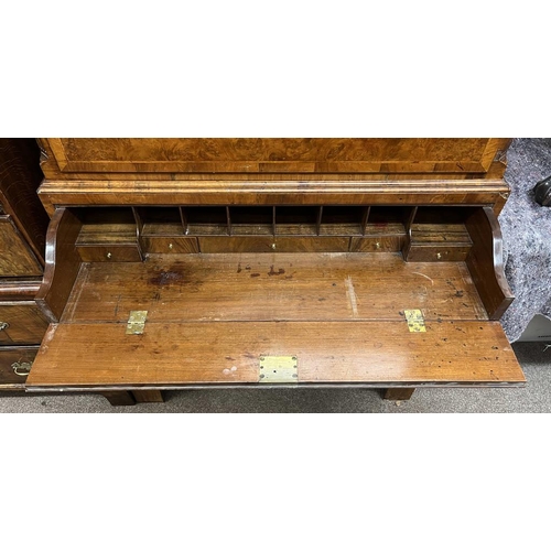 85 - 19TH CENTURY WALNUT SECRATAIRE CHEST ON CHEST OF 3 SHORT OVER 3 LONG DRAWERS OVER FALL FRONT DRAWER ... 