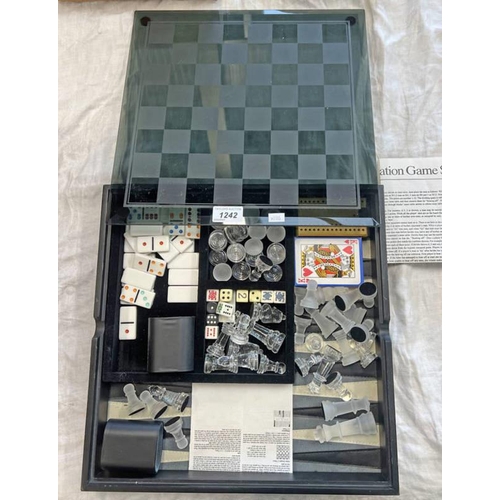 1242 - COMBINATION CHESS SET WITH GLASS TOP