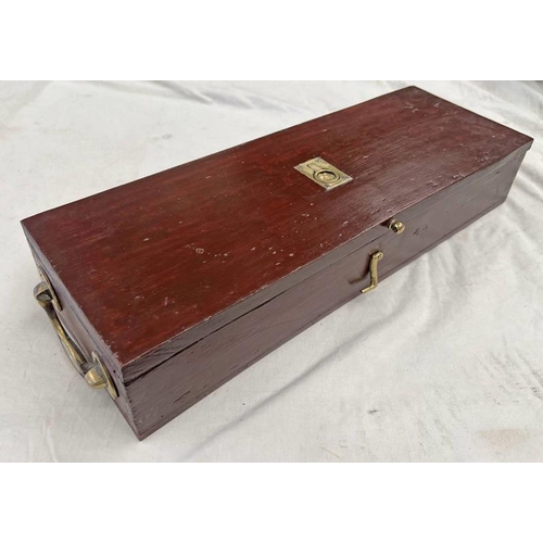 1273 - 19TH CENTURY BRASS MOUNTED GUN BOX WITH REPRO LABEL FOR MORTIMER, 50CM LONG