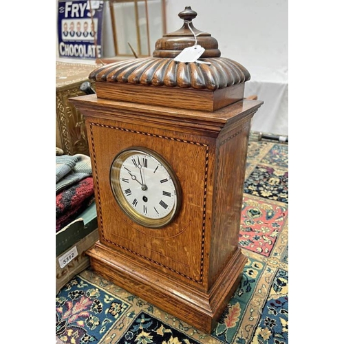 1275 - EARLY 20TH CENTURY INLAID MANTLE CLOCK WITH WHITE ENAMEL DIAL WITH ROMAN NUMERALS