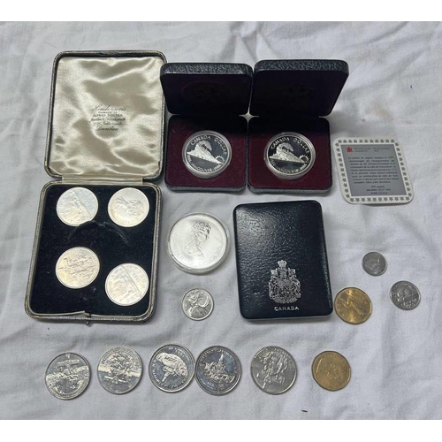 1306 - CANADIAN COINAGE TO INCLUDE TWO 1986 SILVER DOLLARS IN CASES, 1973 10 DOLLARS OLYMPIA COIN, VARIOUS ... 