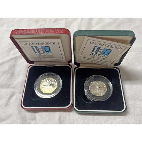 1309 - ROYAL MINT SILVER PROOF 50 PENCE COIN AND SILVER PROOF 50 PENCE PIEDFORT COIN. BOTH 2000 LIBRARIES I... 