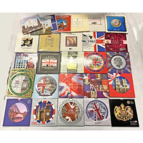 1314 - 28 UK BRILLIANT UNCIRCULATED COIN SETS - FULL DATE RUN 1982 - 2008 INCLUDING 2 X 1999