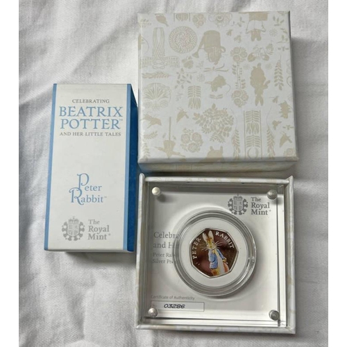 1315 - 2019 ROYAL MINT SILVER PROOF 50 PENCE ''BEATRIX POTTER - PETER RABBIT''. COIN IS HOUSED IN A PLASTIC... 