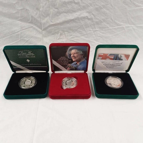 1317 - 2002 QUEEN MOTHER CENTENARY SILVER PIEDFORT CROWN, 2004 SILVER PROOF PIEDFORT ENTENTE CORDIALE CROWN... 