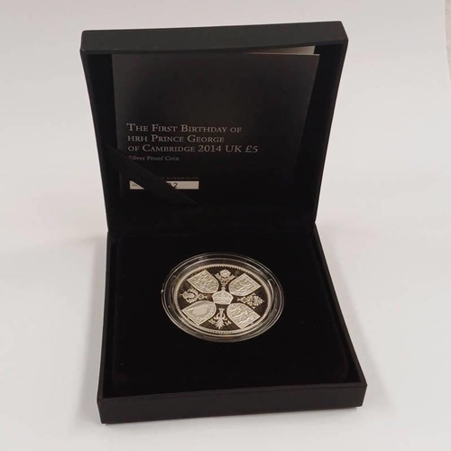 1323 - 2014 UK THE FIRST BIRTHDAY OF HRH PRINCE GEORGE OF CAMBRIDGE £5 SILVER PROOF COIN, IN CASE OF ISSUE ... 