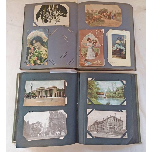 1345 - TWO POST CARD ALBUMS WITH SCENES SUCH AS OLD PUTNEY BRIDGE, THE POND FORTY HILL ENFIELD, LONDON, PEN... 