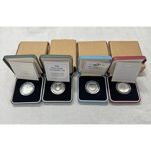 1377 - 4 UK SILVER PROOF £2 COINS COMPRISING 1994 BANK OF ENGLAND TERCENTENARY, 1995  50TH ANNIVERSARY OF T... 