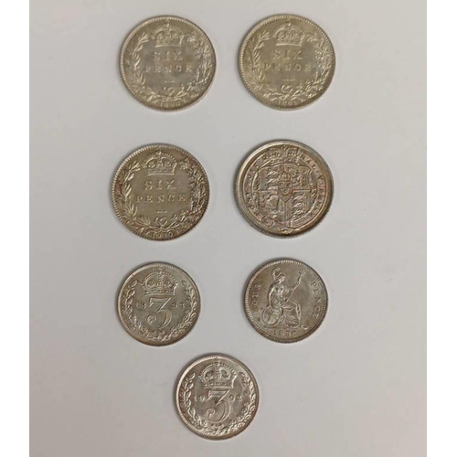 1379 - 7 X HIGH GRADE BRITISH SILVER COINS TO INCLUDE 1816 GEORGE III SIXPENCE, 1836 WILLIAM IV GROAT, 1889... 