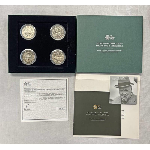 1392 - ROYAL MINT COMMEMORATIVE COINAGE WINSTON CHURCHILL QUOTATIONS 2015 ALDERNY £5 4 COIN BRILLIANT UNCIR... 