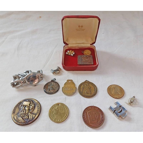 1393 - VARIOUS MEDALLIONS INCLUDING SILVER ST CHRISTOPHER ETC.