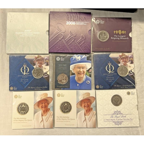 1404 - 9 ROYAL MINT BRILLIANT UNCIRCULATED COINS TO INCLUDE 2007 DIAMOND WEDDING CROWN, LONGEST REIGNING MO... 