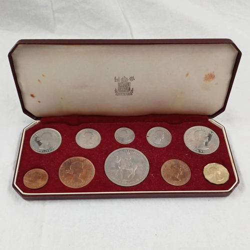 1410 - 1953 ELIZABETH II CORONATION 10-COIN PROOF SET, CROWN TO FARTHING, IN CASE OF ISSUE