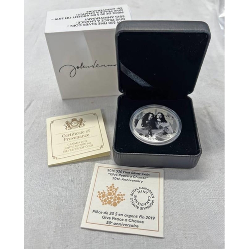 1413 - 2019 $20 FINE SILVER COIN - GIVE PEACE A CHANCE,  JOHN LENNON IN CASE WITH C.O.A.