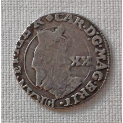 1417 - SCOTLAND CHARLES I SILVER TWENTY PENCE, FALCONER ISSUE WITH F OVER CROWN