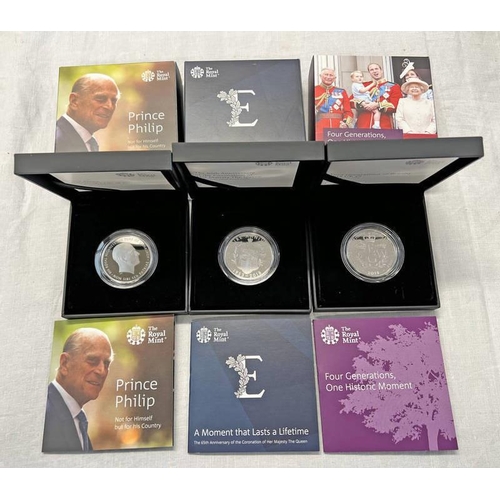 1430 - 3 ROYAL MINT SILVER PROOF COINS - THE 65TH ANNIVERSARY OF THE CORONATION OF THE MAJESTY THE QUEEN 20... 