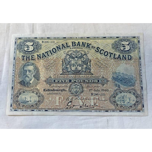 1437 - THE NATIONAL BANK OF SCOTLAND £5 BANK NOTE, EDINBURGH 1ST JULY 1940, B286-103