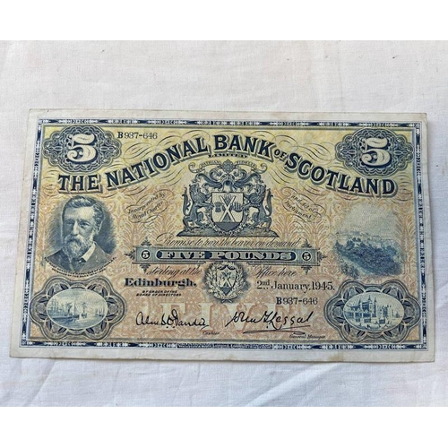 1439 - THE NATIONAL BANK OF SCOTLAND £5 BANK NOTE, EDINBURGH 2ND JANUARY 1945, B937-646