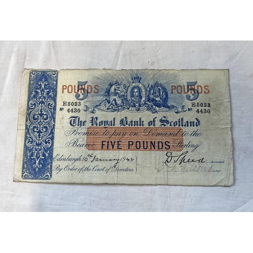 1441 - THE ROYAL BANK OF SCOTLAND £5 BANK NOTE, EDINBURGH 10TH JANUARY 1942, E5023/4430