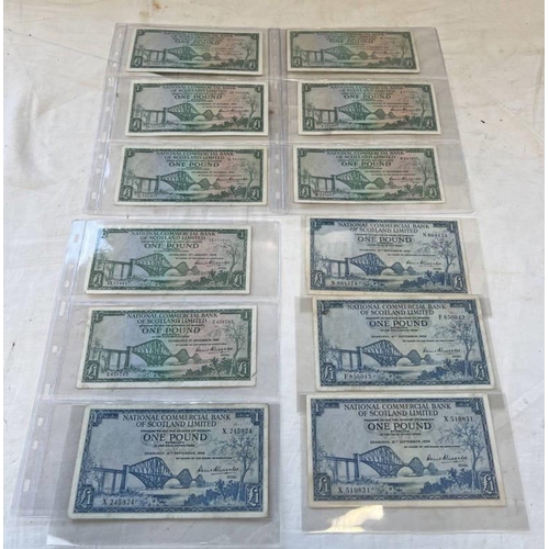 1445 - 12 NATIONAL COMMERCIAL BANK OF SCOTLAND LIMITED £1 BANK NOTES, EARLIEST 16TH SEPTEMBER 1959, LATEST ... 