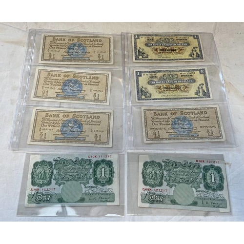 1450 - 8 BANK NOTES TO INCLUDE 2 BANK OF ENGLAND £1 BANK NOTES, 4 BANK OF SCOTLAND £1 NOTES AND TWO THE ROY... 