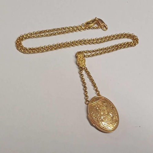 306 - 9CT GOLD OVAL LOCKET ON A 9CT GOLD CHAIN - 15.4G