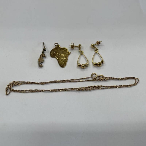 315 - 9CT GOLD CHAIN NECKLACE, 9CT GOLD AFRICA PENDANT, ETC - 7.9G