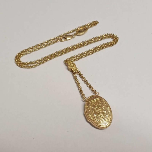 318 - 9CT GOLD OVAL LOCKET ON A 9CT GOLD CHAIN - 15.1G