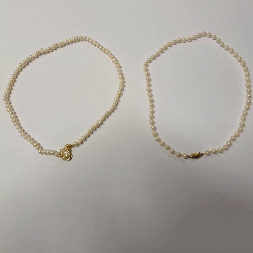 346 - CULTURED PEARL NECKLACE ON A 9CT GOLD CLASP & BAROQUE PEARL NECKLACE