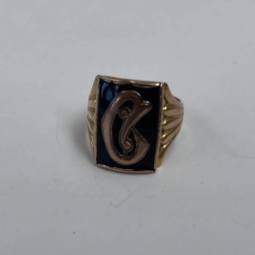 361 - SIGNET RING MARKED 9CT - 4.8 G, SIZE Q