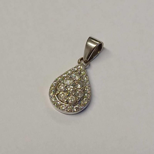 383 - 9CT GOLD DIAMOND CLUSTER PENDANT, THE BRILLIANT CUT DIAMONDS VERY APPROX. 0.7 CARATS - 2.2CM LONG