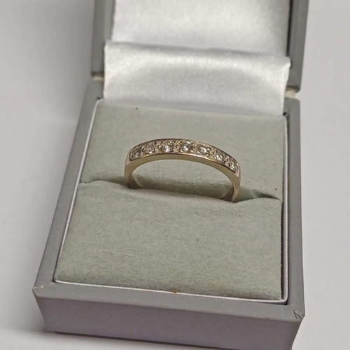 408 - 18CT GOLD DIAMOND SET HALF HOOP ETERNITY RING - 3.0G, RING SIZE Q