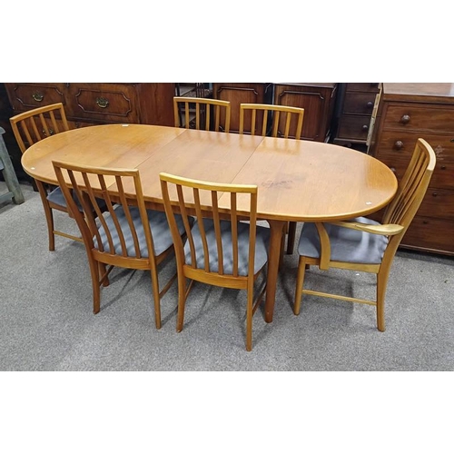 5103 - MCINTOSH TEAK EXTENDING DINING TABLE WITH FOLD-OUT CENTRE LEAF & SET OF 6 DINING CHAIRS INCLUDING 2 ... 