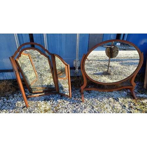 5216 - INLAID MAHOGANY OVAL DRESSING TABLE MIRROR & ONE OTHER DRESSING TABLE MIRROR