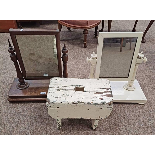 5428 - 19TH CENTURY MAHOGANY DRESSING TABLE MIRROR, PAINTED DRESSING TABLE MIRROR & STOOL